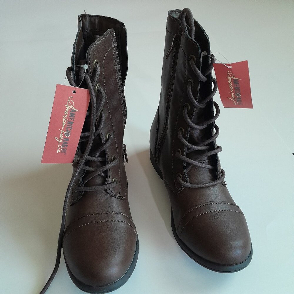 American Rag Boots Women’s Brown Faux Leather Buckle Lace Up Size 5 M